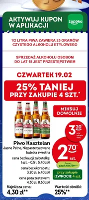 Piwo Kasztelan Jasne Pełne niepasteryzowane butelka zwrotna promocja w Żabka