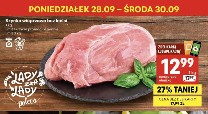 Szynka wieprzowa bez kości promocja w Delikatesy Centrum