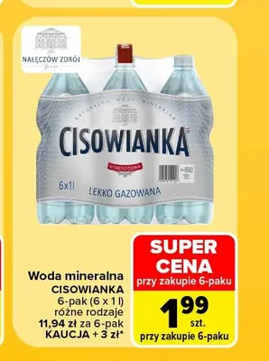 Woda mineralna gazowana Cisowianka 6-pak promocja w Carrefour Market