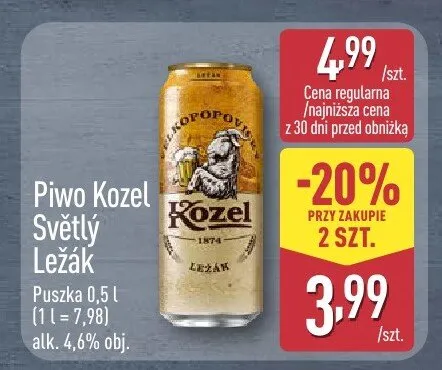 Piwo Kozel Světlý Ležák promocja w Aldi