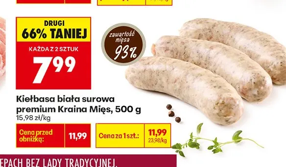 Kiełbasa biała surowa premium Kraina Mięs promocja w Biedronka