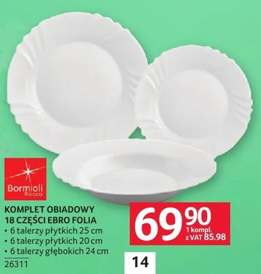 Komplet obiadowy 18 części Ebro Folia Bormioli promocja w Selgros