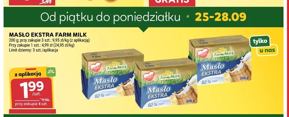 Masło ekstra Farm Milk promocja w Stokrotka