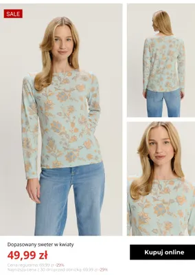 Dopasowany sweter w kwiaty Greenpoint promocja w Greenpoint