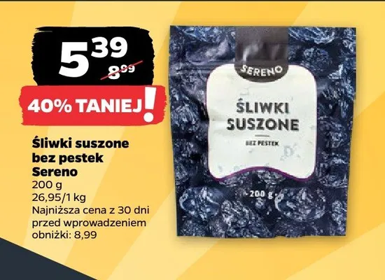 Śliwki suszone bez pestek Sereno promocja w Netto