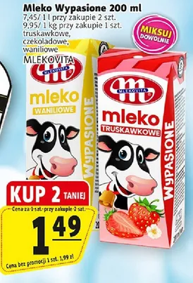 Mleko wypasione 200ml truskawkowe, czekoladowe, waniliowe promocja w Prim Market