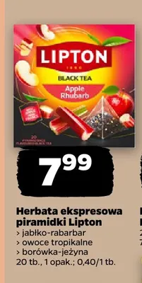 Herbata ekspresowa piramidki jabłko-rabarbar Lipton promocja w Netto