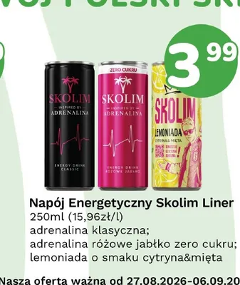 Lemoniada Skolim Liner o smaku cytryna i mięta promocja w Limonka