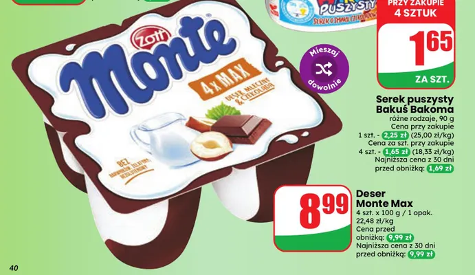 Deser Monte Max 4-pak Zott promocja w Dino