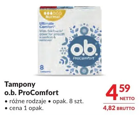 Tampony o.b. ProComfort różne rodzaje promocja w Makro