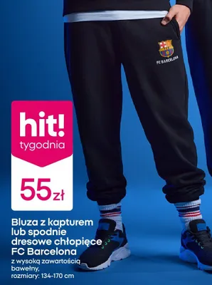 Bluza z kapturem lub spodnie dresowe chłopięce FC Barcelona z wysoką zawartością bawełny promocja w Pepco