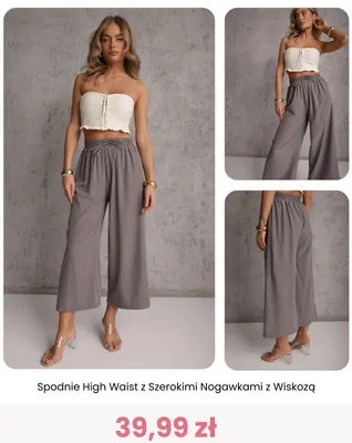 Spodnie High Waist z Szerokimi Nogawkami z Wiskozą promocja w Renee