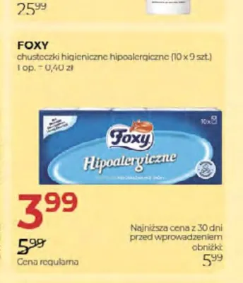 Chusteczki higieniczne hipoalergiczne Foxy 10-pak promocja w Drogerie Jawa