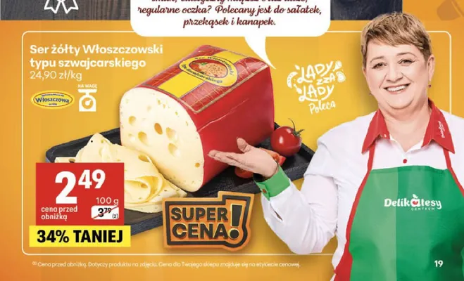 Ser żółty Włoszczowski typu szwajcarskiego promocja w Delikatesy Centrum