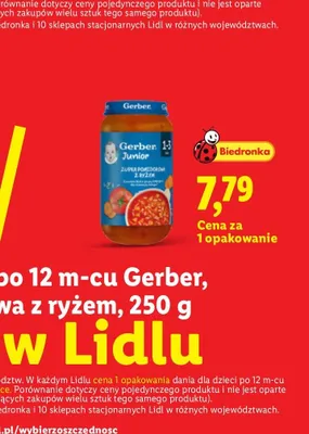 Danie dla dzieci po 12 m-cu Gerber zupa pomidorowa z ryżem promocja w Lidl