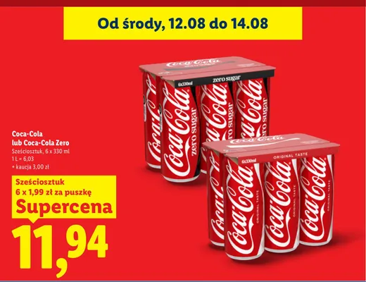 Napój gazowany Coca-Cola Zero Sugar 6-pak promocja w Lidl