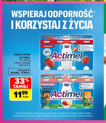 Jogurt pitny Actimel Kids truskawka-banan 8-pak promocja w Carrefour