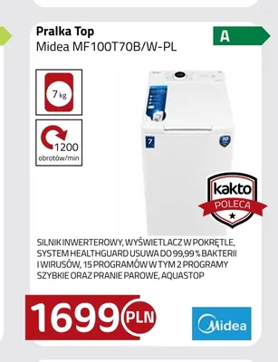Pralka Top Midea MF100T70B/W-PL promocja w kakto.pl