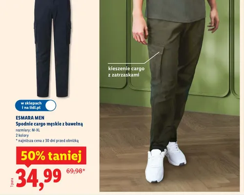 Spodnie cargo męskie z bawełną promocja w Lidl