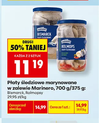 Płaty śledziowe marynowane w zalewie Marinero Rolmopsy promocja w Biedronka