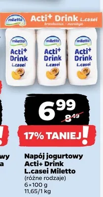 Napój jogurtowy Acti+ Drink L.casei Miletto (różne rodzaje) promocja w Netto