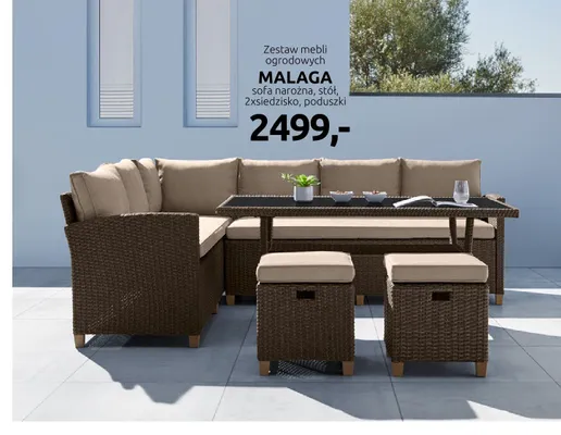 Zestaw mebli ogrodowych Malaga sofa narożna, stół, 2xsiedzisko, poduszki promocja w Black Red White