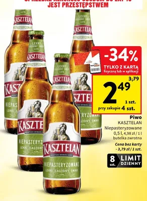 Piwo Kasztelan Niepasteryzowane promocja w Intermarche