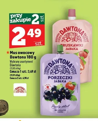 Mus owocowy Dawtona Porzeczki Jabłka promocja w TOPAZ