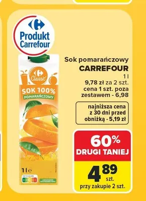 Sok pomarańczowy Carrefour Classic promocja w Carrefour