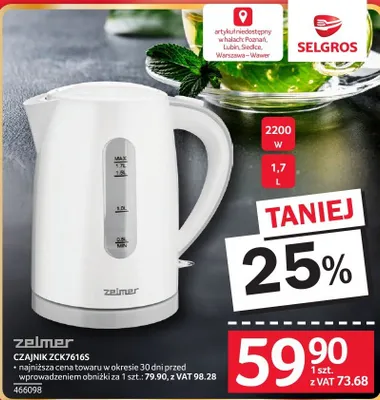 Czajnik ZELMER CZAJNIK ZCK7616S promocja w Selgros