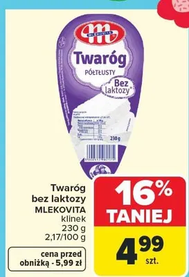Twaróg bez laktozy naturalny klinek promocja w Carrefour Market