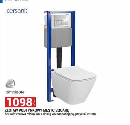 Zestaw podtynkowy WC Cersanit Mesto Square bezkołnierzowy z deską wolnoopadającą i przyciskiem promocja w Merkury Market