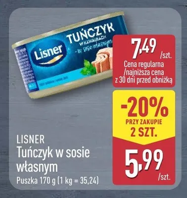 Tuńczyk w sosie własnym Lisner promocja w Aldi