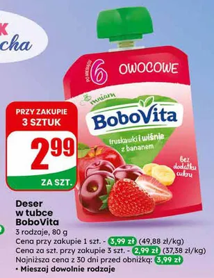Deser w tubce truskawki i wiśnie z bananem, 5 rodzaje promocja w Dino