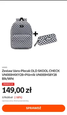 Zestaw Vans-Plecak Old Skool Check VN000H4XY28+Piórnik VN000H58Y28 Blk/Wht promocja w Empik