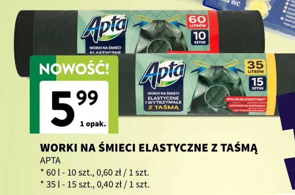 Worki na śmieci elastyczne z taśmą 35l - 15szt. promocja w Intermarche