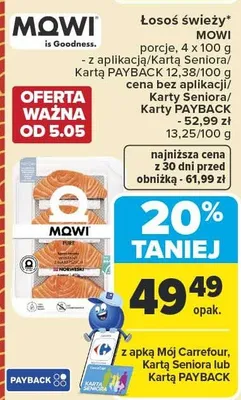 Łosoś świeży Mowi porcje promocja w Carrefour