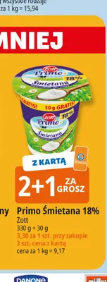 Primo śmietana Zott 18% promocja w Leclerc