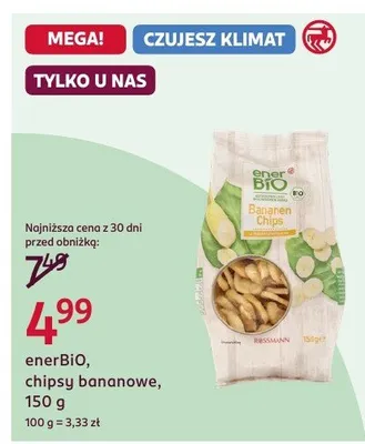 Chipsy enerBIO bananowe, 150 g promocja w Rossmann
