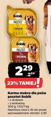 Karma mokra dla psów pasztet Bobik z wołowiną promocja w Netto