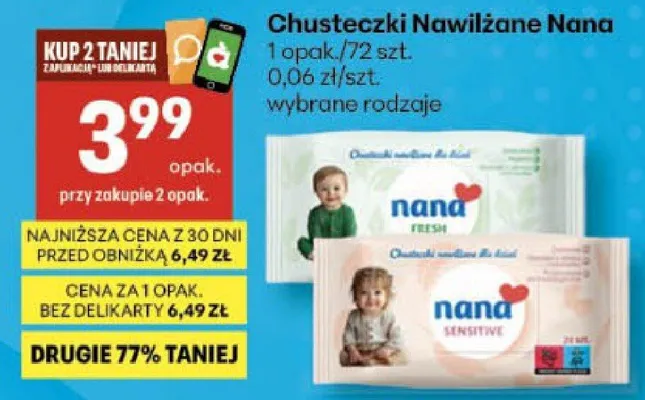 Chusteczki nawilżane Nana promocja w Delikatesy Centrum