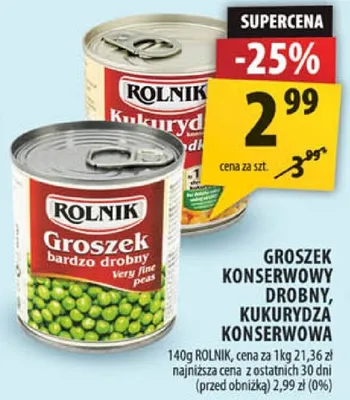 Groszek konserwowy, drobny, kukurydza konserwowa promocja w Arhelan