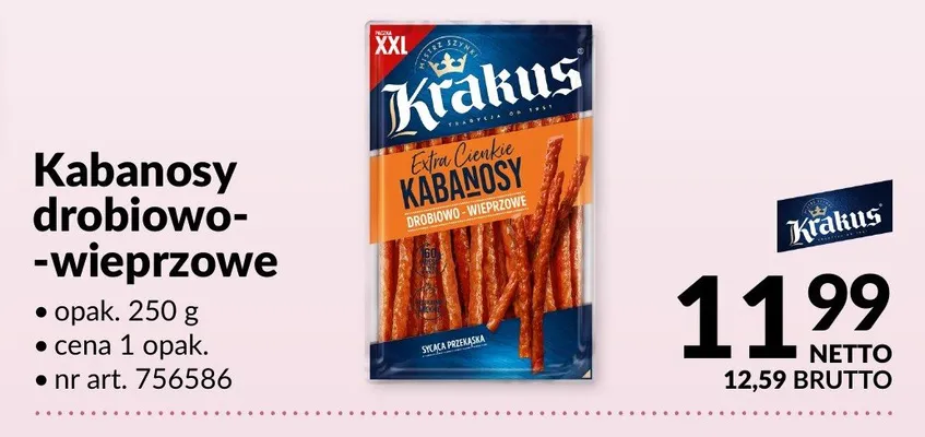 Kabanosy drobiowo-wieprzowe Krakus promocja w Makro