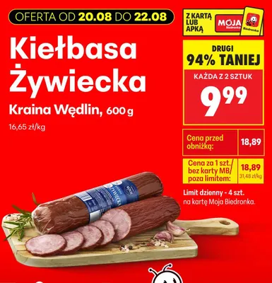 Kiełbasa Żywiecka Kraina Wędlin promocja w Biedronka