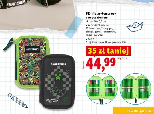 Piórnik trzykomorowy z wyposażeniem Astra promocja w Lidl