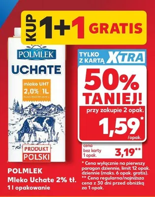 Mleko UHT Polmlek Uchate 2% promocja w Kaufland