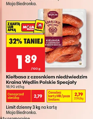 Kiełbasa z czosnkiem niedźwiedzim Kraina Wędlin Polskie Specjały promocja w Biedronka