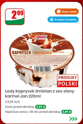 Lody Kaprysek śmietankowe z sosem słony karmel Lody Jan promocja w Dino
