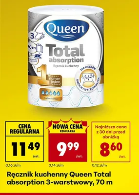 Ręcznik kuchenny Total absorption 3-warstwowy, 70 m promocja w Biedronka