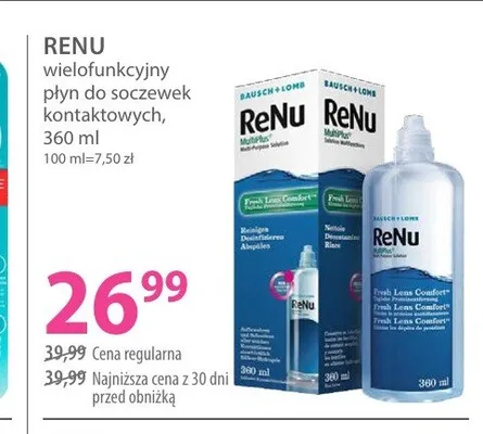 Płyn do soczewek kontaktowych wielofunkcyjny Renu MultiPlus promocja w Hebe